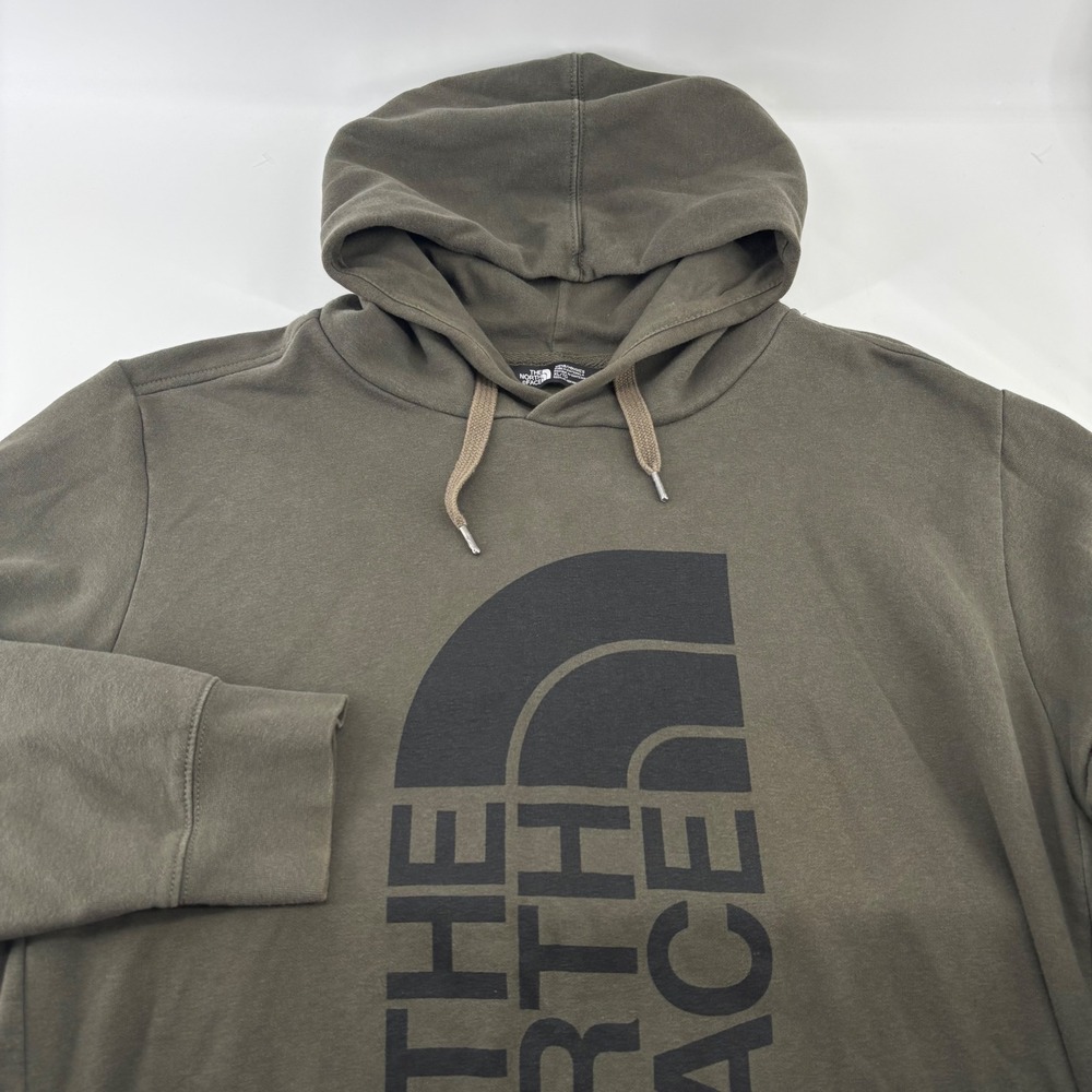 The North Face Hoodie Mens XL Olive Green Vertical Logo Fleece Pullover Outdoor